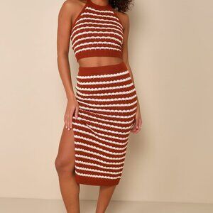 Lulus Rust Orange Striped Two-Piece Midi Dress - Size L